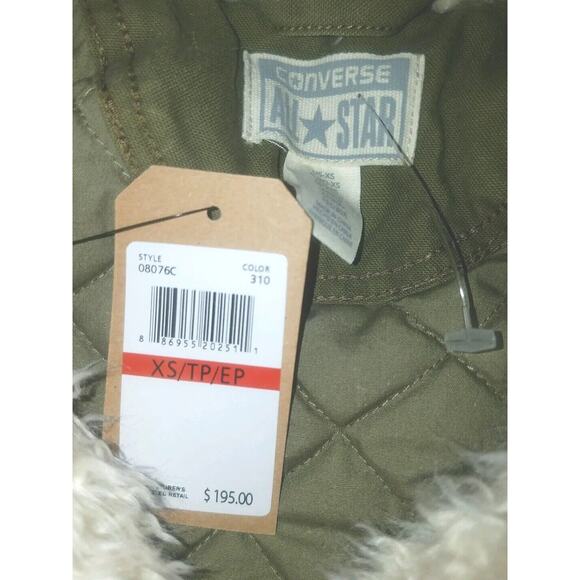 $195 Converse women's XS Olive green military faux fur trim NWT - Picture 3 of 4